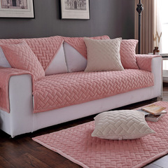 Foreign trade winter crystal velvet sofa cushion solid color simple modern plush thickened non-slip solid wood sofa cover cover