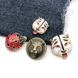 高脚钮扣G家老虎头瓢虫甲壳虫纽扣金属手缝扣子飘虫造型按扣