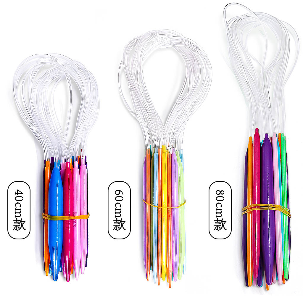 Aguja de suéter herramienta de tejer plástico ABS colorida aguja circular 80CM 40CM un conjunto de 12 bolsas