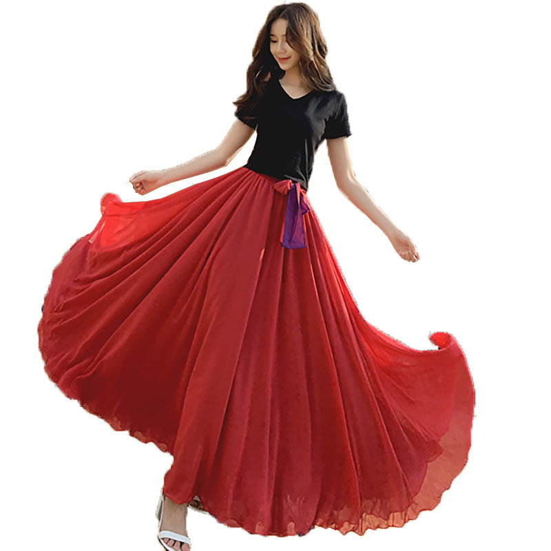 Red dancing two-color big black skirt