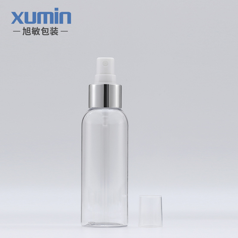 50-75ml botella de spray 100-250mlpet botella de spray de rocío puro transparente boquilla de plata brillante sub-botella Xumin material de embalaje