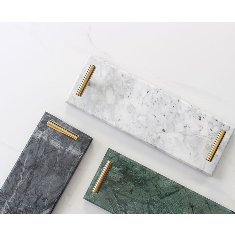 Nordic Golden Handle Natural Marble Dessert Plate Display Plate Jewelry Storage Plate Tray Storage Plate