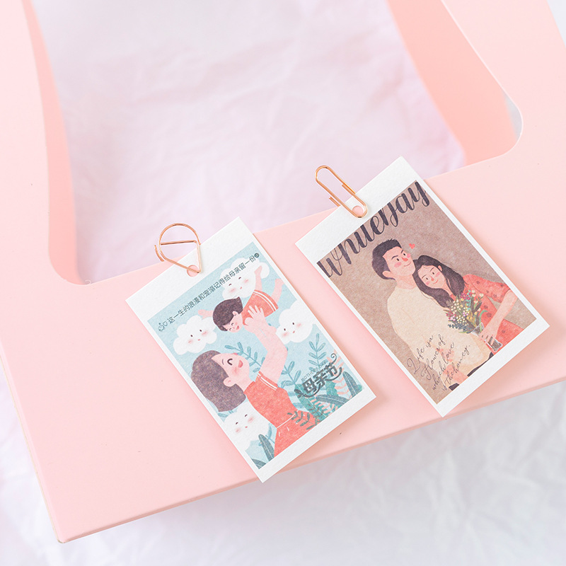 Clips de papel color oro rosa, clips de papel para marcapáginas, clips pequeños, bonitos y creativos, clips de papel metálicos con forma de palma de floristería, con forma de corazón.