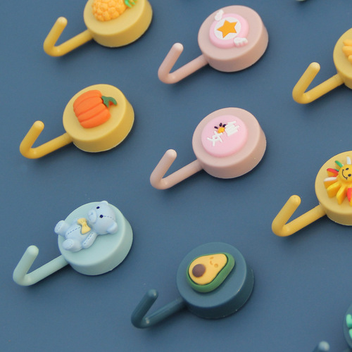 Creative cute cartoon small hook strong traceless ins small hook without punching home kitchen door wall sticker wall hanging