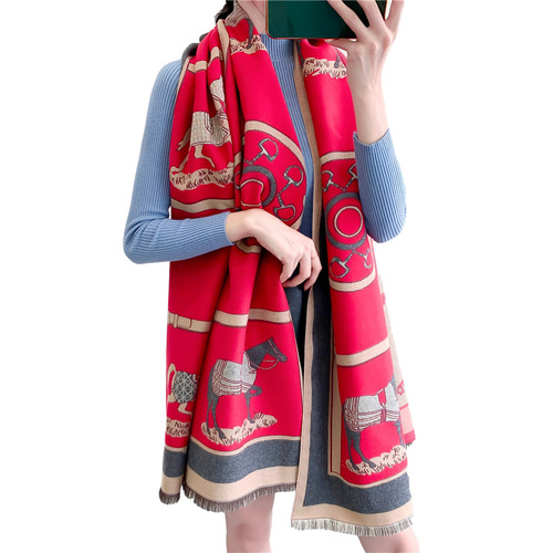 Winter gift European and American carriage scarf, cashmere blend thickened and warm, two-purpose shawl for women, drop shipping