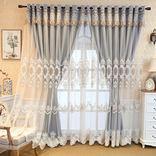 支持定制厂家专供客厅卧室遮光欧式落地窗刺绣纱双层窗帘