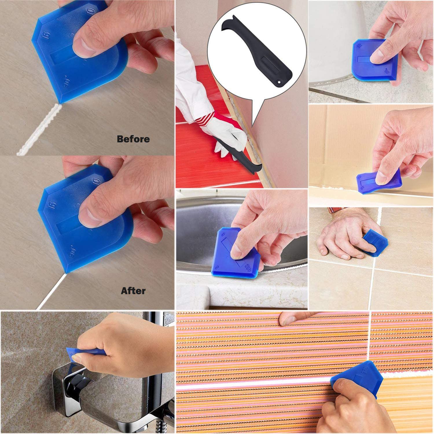 Blister boquilla de silicona de 15 piezas aplicar 3-en-1 metal raspador sello calafateo belleza herramienta conjunta