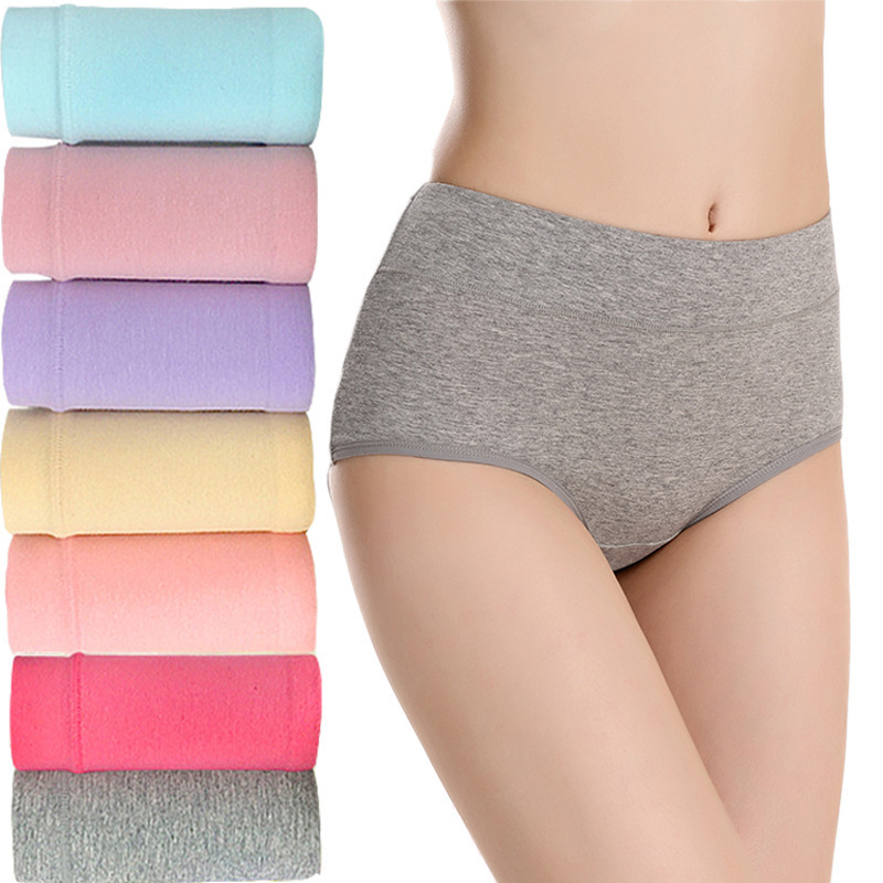 Factory Direct Supply Underwear Women's Mid-Waist 95 Cotton Fabric Large Size Pure Color Hip-Covering Women's Underwear