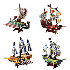 兒童手工製作海盜船立體模型益智科教3D立體拼圖DIY海盜船拼圖