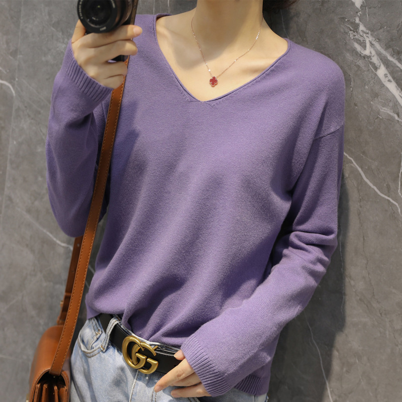 Autumn New Pullover Sweater V-Neck Thin Drop Shoulder Sleeve Knit Sweater Loose Plus Size Base Shirt Aliexpress