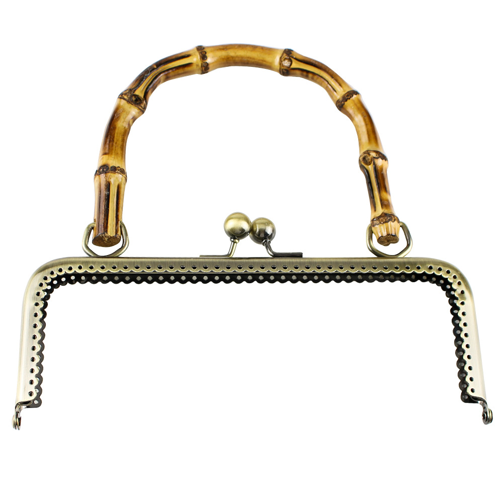 20CM cuadrado de encaje brillante, agujero de aguja de oro, mango de bambú, mango de bambú dorado, color café