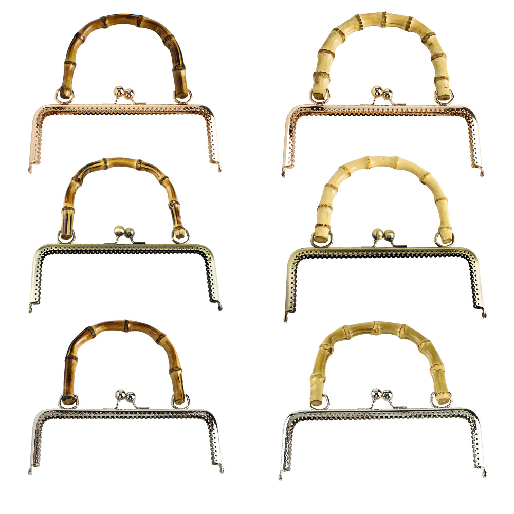 20CM cuadrado de encaje brillante, agujero de aguja de oro, mango de bambú, mango de bambú dorado, color café