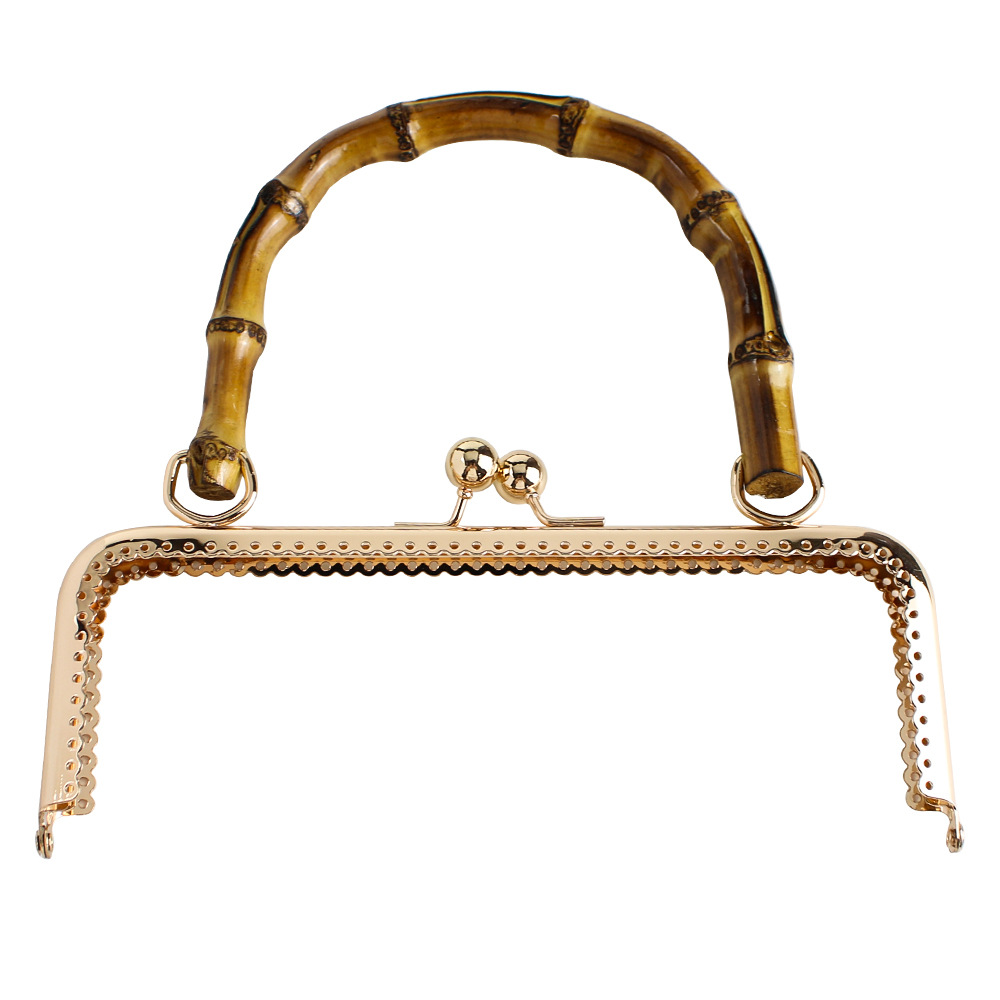 20CM cuadrado de encaje brillante, agujero de aguja de oro, mango de bambú, mango de bambú dorado, color café