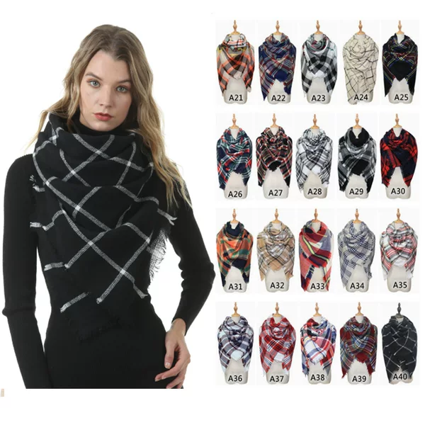 Europe and the United States cross-border autumn and winter cashmere increase double-sided colorful plaid square scarf women's long scarf scarf air conditioning shawl wholesale