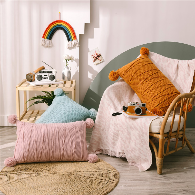 Nordic Style Simple Solid Color Geometric Wool Long Waist Pillow Home Fabric Tiger Stool Sofa Cushion Bedside Pillow_voghion.com