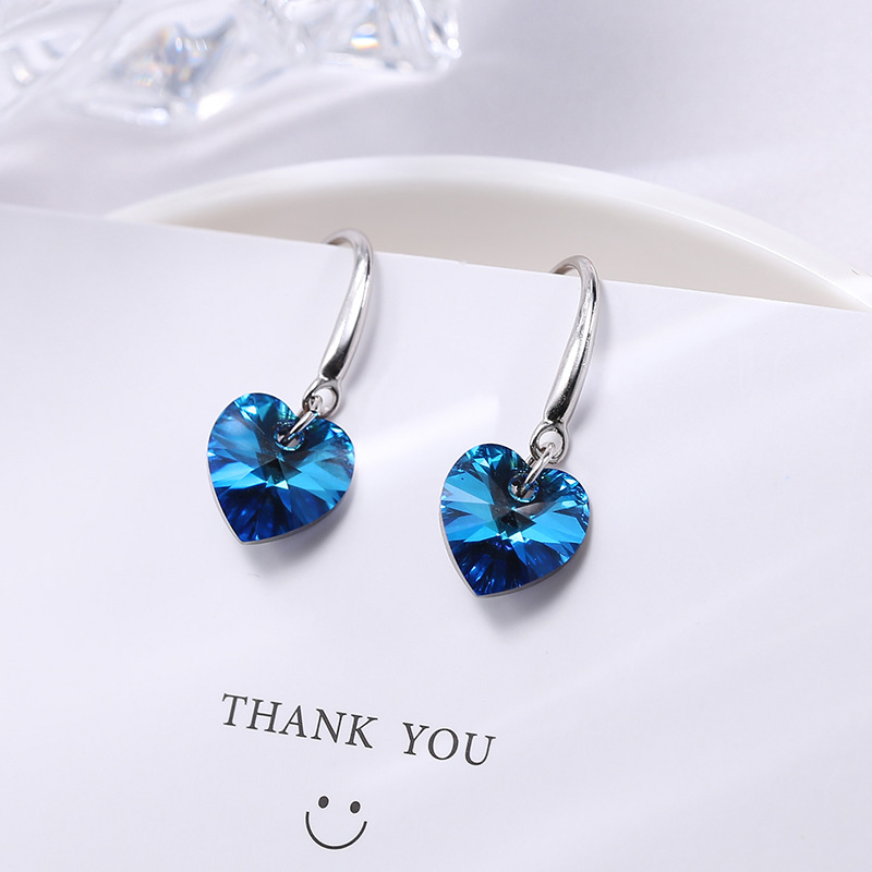 Wanying Jewelry Ocean Heart Ear Hooks S925 Sterling Silver European and American Cross-Border Earrings Personalized Simple Jewelry Custom Earrings