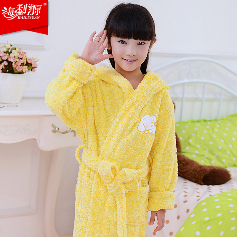 Hailiyuan Children's Bathrobe Cotton Towel Material Bathrobe Hooded Nightgown Thick Absorbent Soft Swimming Hooded