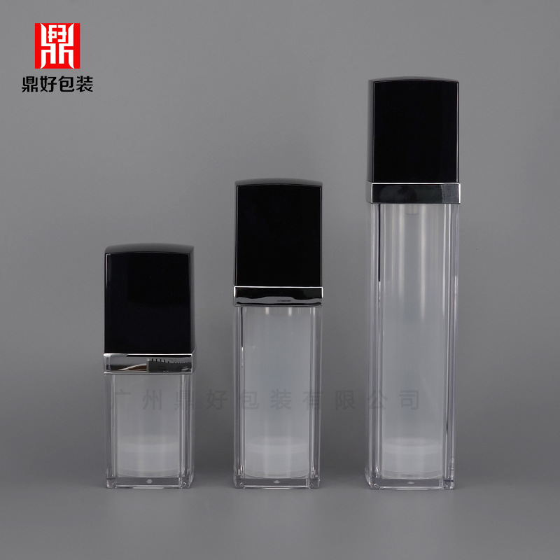 高档黑色四方真空瓶15ml30ml50ml 精华乳液瓶 喷雾爽肤水塑料瓶