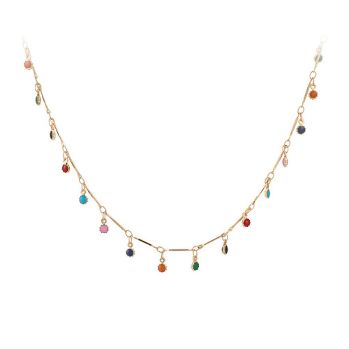 Wish Fashion Simple Candy Color Fringe Necklace Choker Women's European and American Multi-purpose Colorful Small Round Ball Pendant Choker 