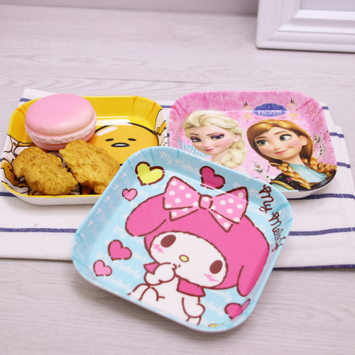 Cute cartoon mini square plate children's tableware household bone plate fruit snack cake nut plate children's dish