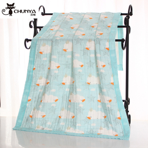 Pure cotton 70*140cm six-layer gauze bath towel baby wide-brimmed children's quilt high-density printed infant and child blanket category a