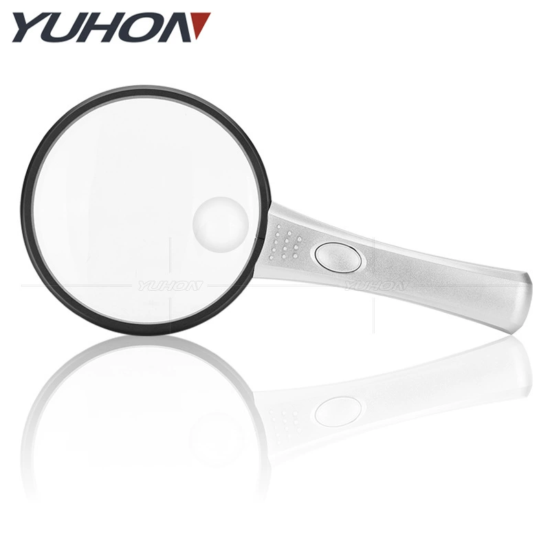 90-миллиметровое портативное HD полимерное оптическое увеличительное стекло с двойным увеличением 2 светодиодные фонари для пожилых людей, читающих газеты, портативные