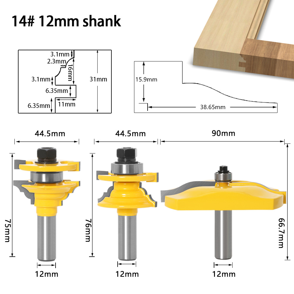 Juego de 3 piezas 12 mango cuchillo de puerta de gabinete cuchillo de puerta de madera maciza carpintería fresadora Tenon cuchillo de puerta de gabinete
