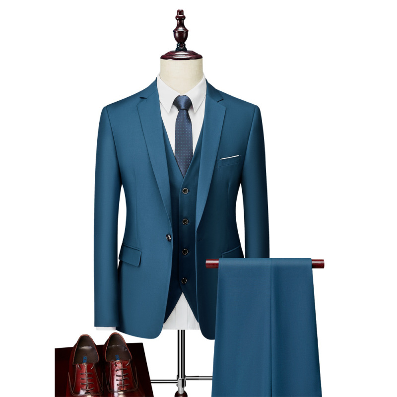 Amazon Foreign Trade Men's Business Casual Suit Set Wedding Groom One-Button Formal Suit Three-Piece Set P190