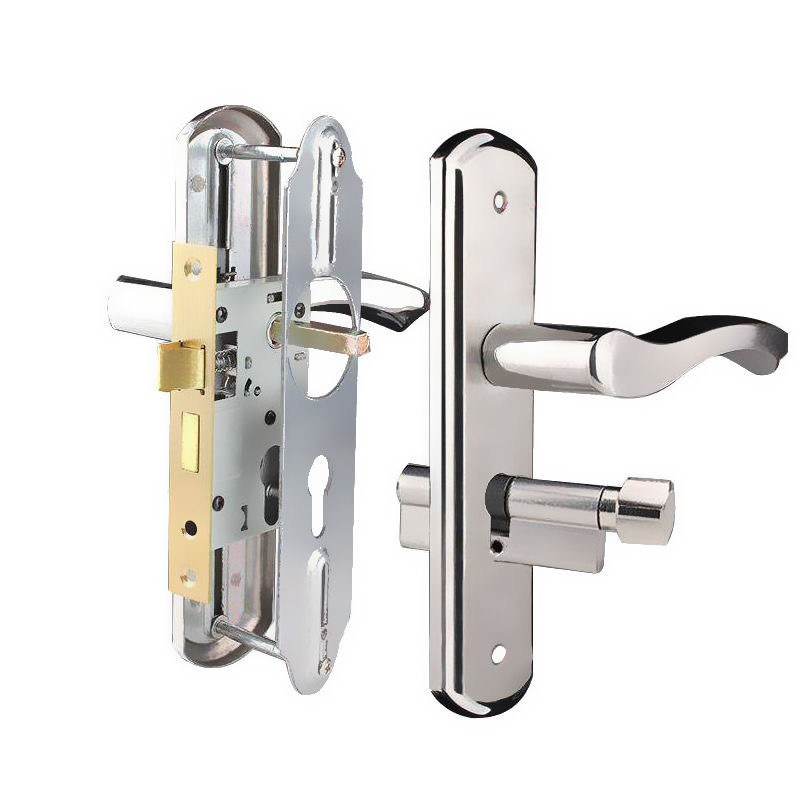 Doble lengua interior puerta cerradura hogar ajustable agujero distancia puerta cerradura dormitorio Acero inoxidable puerta manija agujero-libre cerradura al por mayor