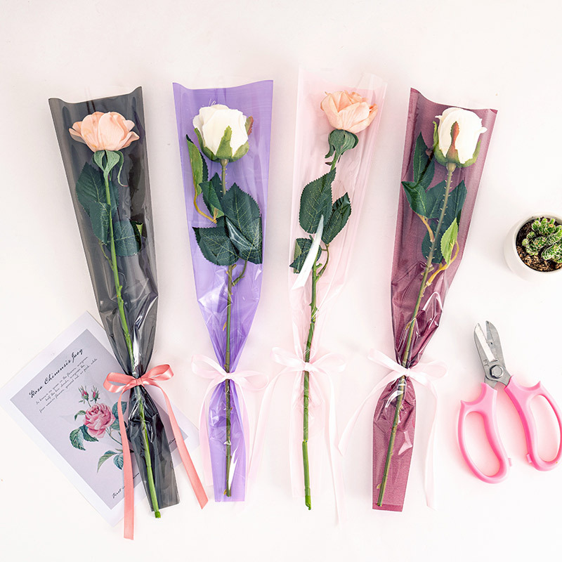 love纯色单支袋花束包装袋加厚防水opp透明袋玫瑰花鲜花资材批发