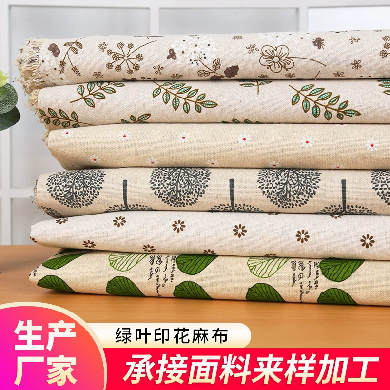 На складе поставляются зеленые листья с принтом льна из полиэстера и хлопчатобумажной ткани