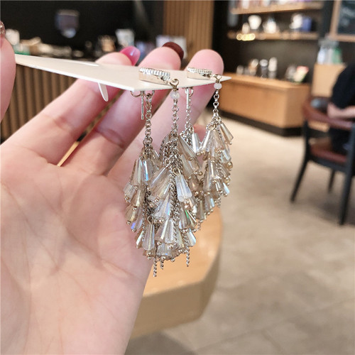 S925 Silver Needles Korean Version Personalized Dual-Color Crystal Maize Earrings with Bohemian Crystal Tassel Dual-Purpose Earrings