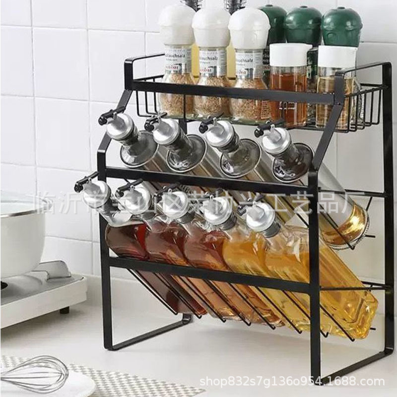Wrought Iron Multi-Layer Kitchen Spice Rack, Condiment Rack, Countertop Seasoning Rack, Wholesale, No-Drill Spice Rack for Home Use