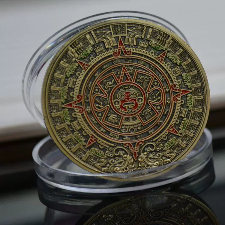 外贸纪念币 点漆龙青古铜仿古玛雅浮雕纪念章 金属徽章 硬币