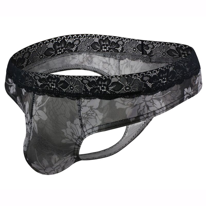 Men's Underwear Mesh Print Thong Lace Transparent Sexy Thong U Transparent Breathable Transparent Thong