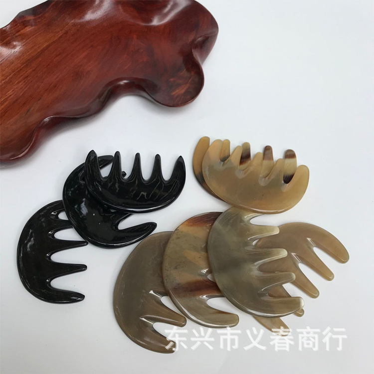 Scalper horn massage comb Meridian scraping comb five finger shampoo comb black buffalo horn scraper horn products