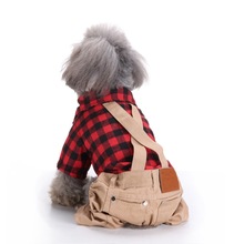 亚马逊爆款宠物衣服格子背带连身裤狗狗服装中小型犬背带裤春秋款