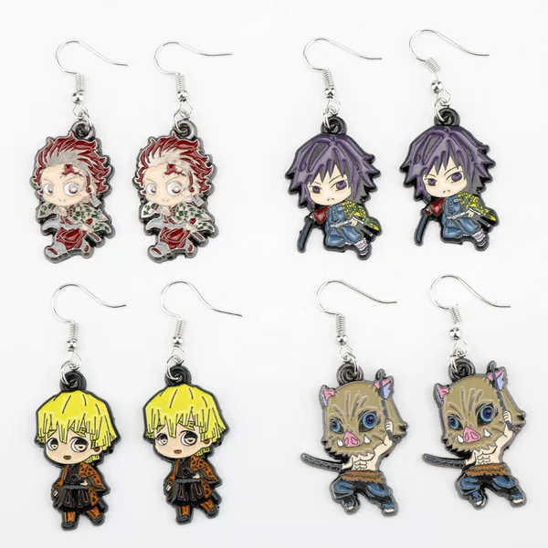 Anime Merchandise Demon Slayer: Kimetsu No Yaiba Inosuke, Zenitsu, Tanjirou Kamado, Stylish Versatile Earrings in Stock