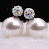 Earrings, double-sided accessory from pearl, Korean style, diamond encrusted, wholesale