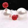 Earrings, double-sided accessory from pearl, Korean style, diamond encrusted, wholesale