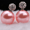 Earrings, double-sided accessory from pearl, Korean style, diamond encrusted, wholesale