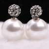 Earrings, double-sided accessory from pearl, Korean style, diamond encrusted, wholesale