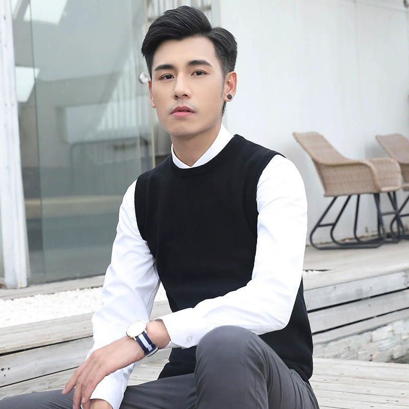 Осенний тонкий жилет с круглым вырезом, мужской однотонный Повседневный свитер без рукавов, Модный молодежный Мужской жилет в Корейском стиле