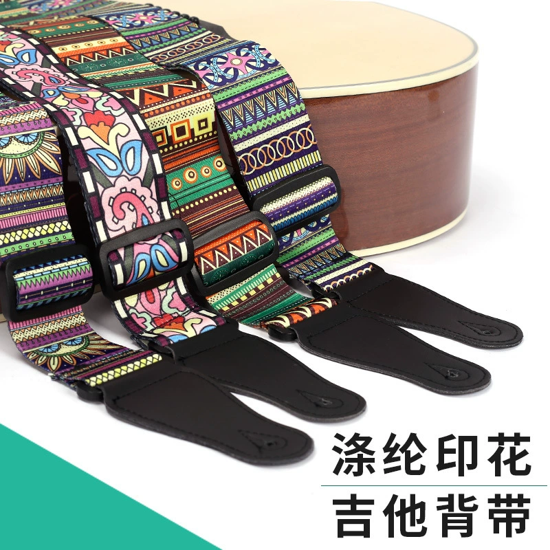 Ремень для гитары Этнический стиль Расширенный плечевой ремень для акустической гитары Электрогитарный басовый ремень Ремешок с принтом из полиэстера