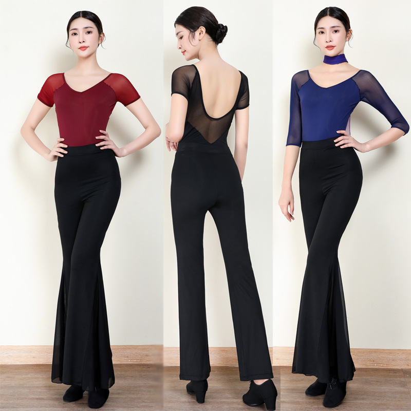 Body-fitting Suit Women's Suit Adult Dance Even-file Practice Suit Stitching Mesh Slim Fit Etiquette Training Model Show Suit