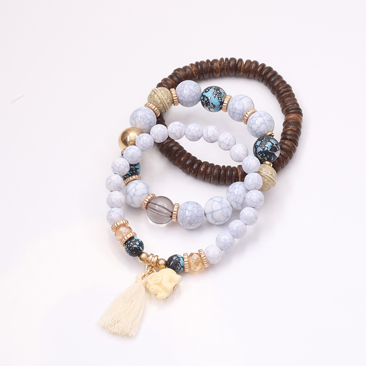 Cross-border Hot Selling European and American Trend Simple All-match Baby Elephant Tassel Wooden Beads Crack Beads Temperament Multi-layer Combination Bracelet Cross-border Hot Selling European and American Trend Simple All-match Baby Elephant Tassel Wooden Beads Crack Beads Temperament Multi-layer Combination Bracelet