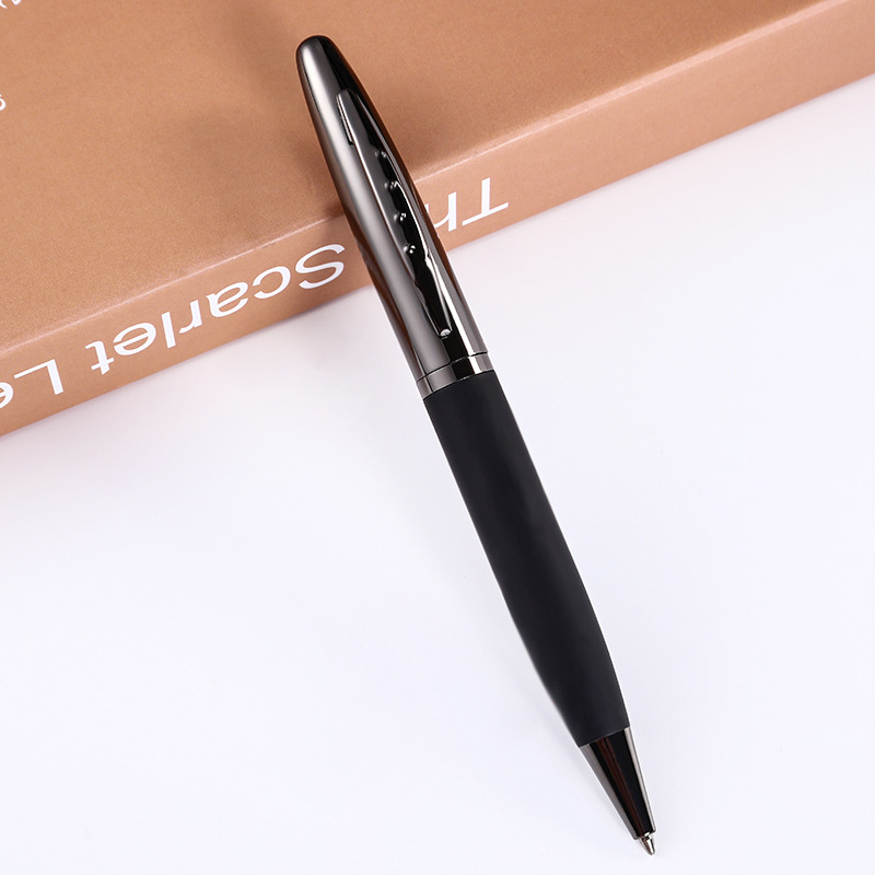 En stock negro mate textura negocio bolígrafo rotulación Logotipo de alta calidad metal firma pluma de aceite pluma de publicidad
