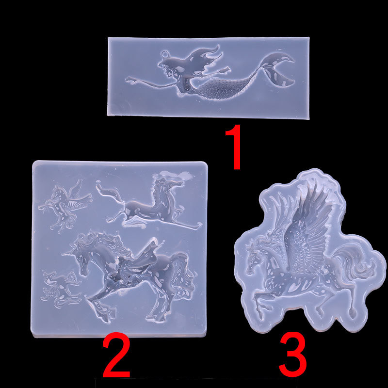 DIY espejo cristal epoxi molde de silicona sirena Pegasus modelado UV pegamento suave cerámica arcilla Decoración