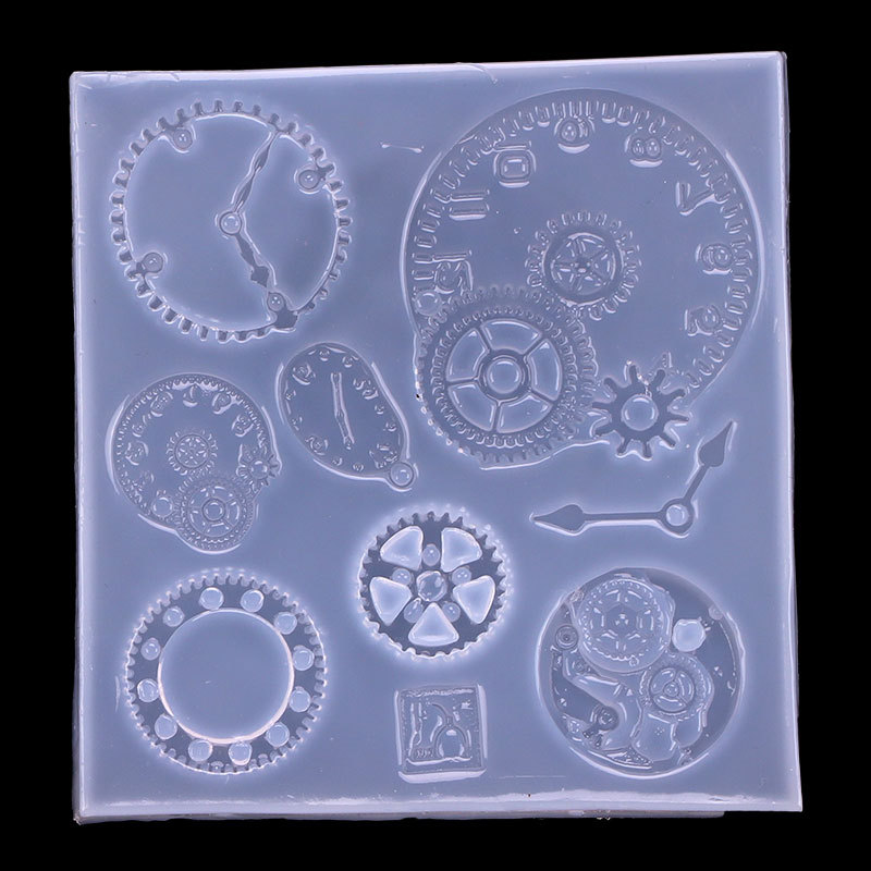 Espejo epoxi engranaje hora mano molde diy cristal epoxi uv resina pegamento simulación engranaje decorativo molde de silicona