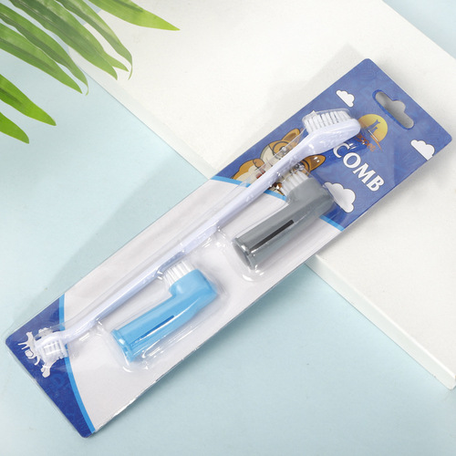 Wholesale Pipitao three-piece pet toothbrush set, dog cleaning and brushing, double-headed pet toothbrush, pet brush